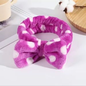 NWT Makeup Skincare Bow Knot Stretchy Soft Headband Purple & Polka Dot